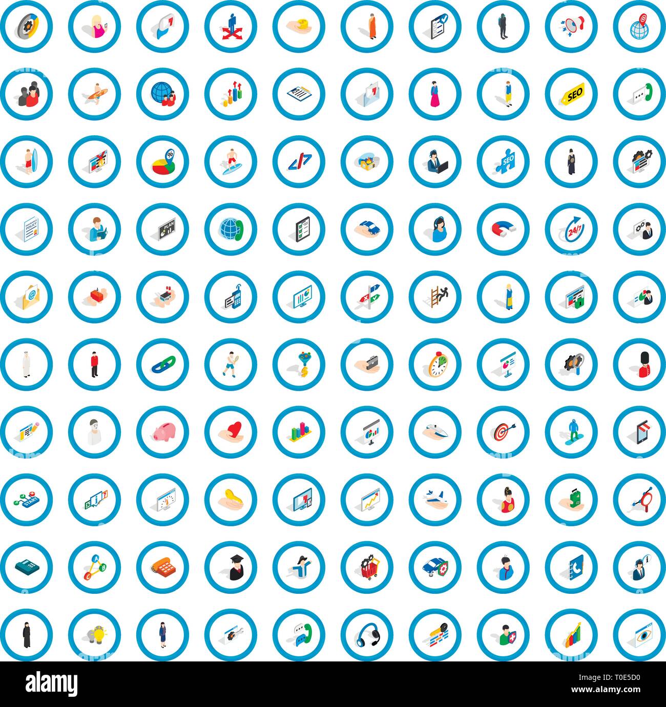 100 human icons set, isometric 3d style Stock Vector