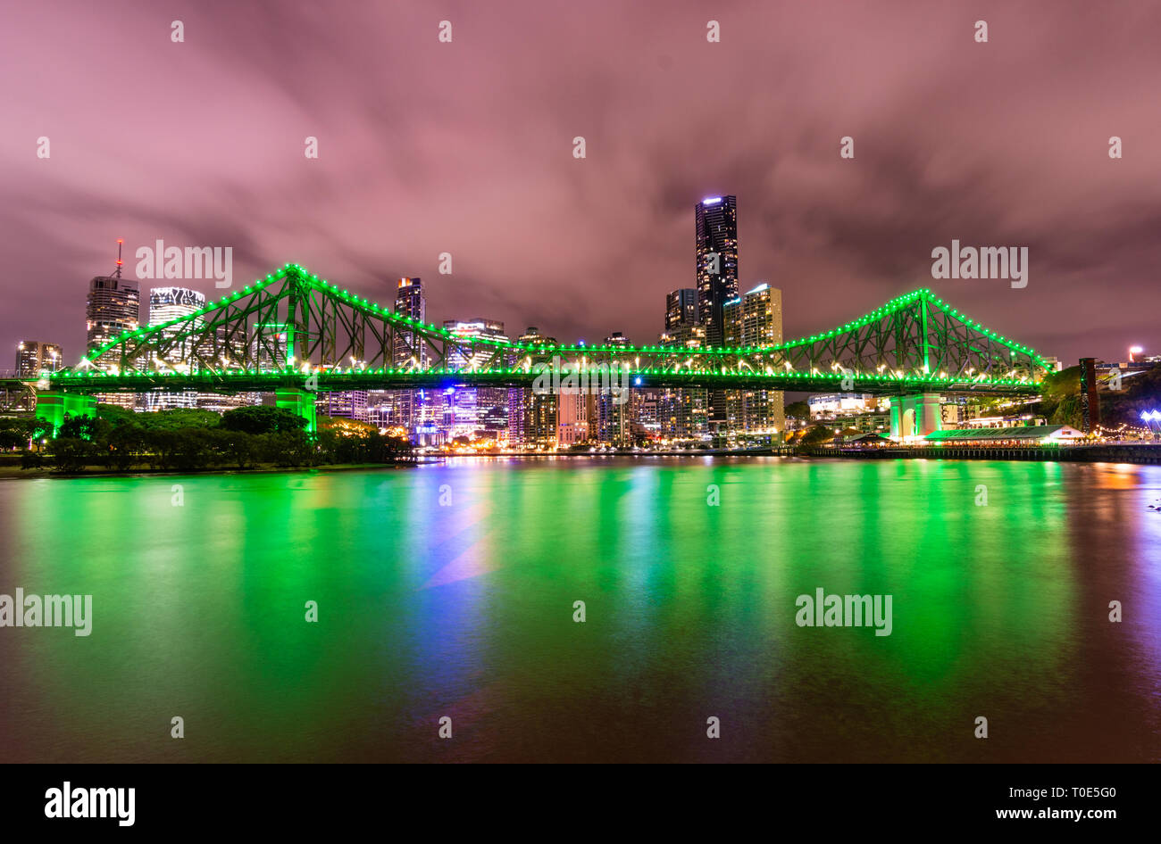 Brisbane City on a cloudy night. Located in Queensland Australia, the