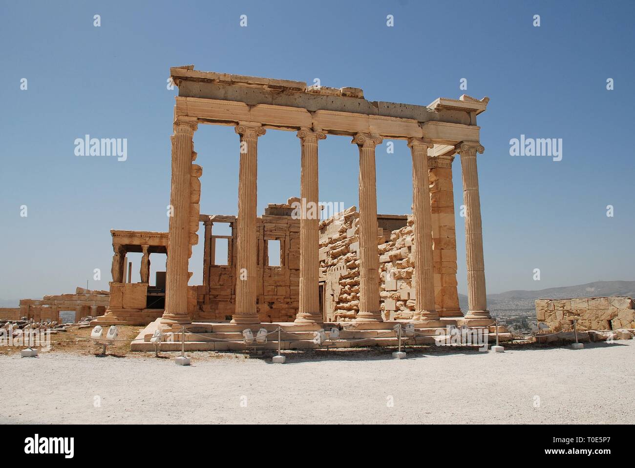 An ancient temple at the Acropolis of Athens in Greece on May 13, 2016. Stock Photo