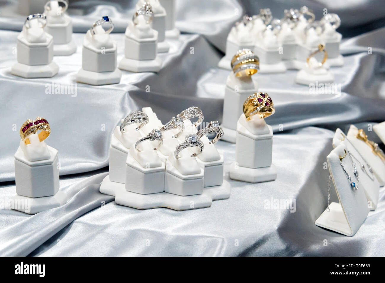 Jewelry diamond rings show in luxury retail store window display