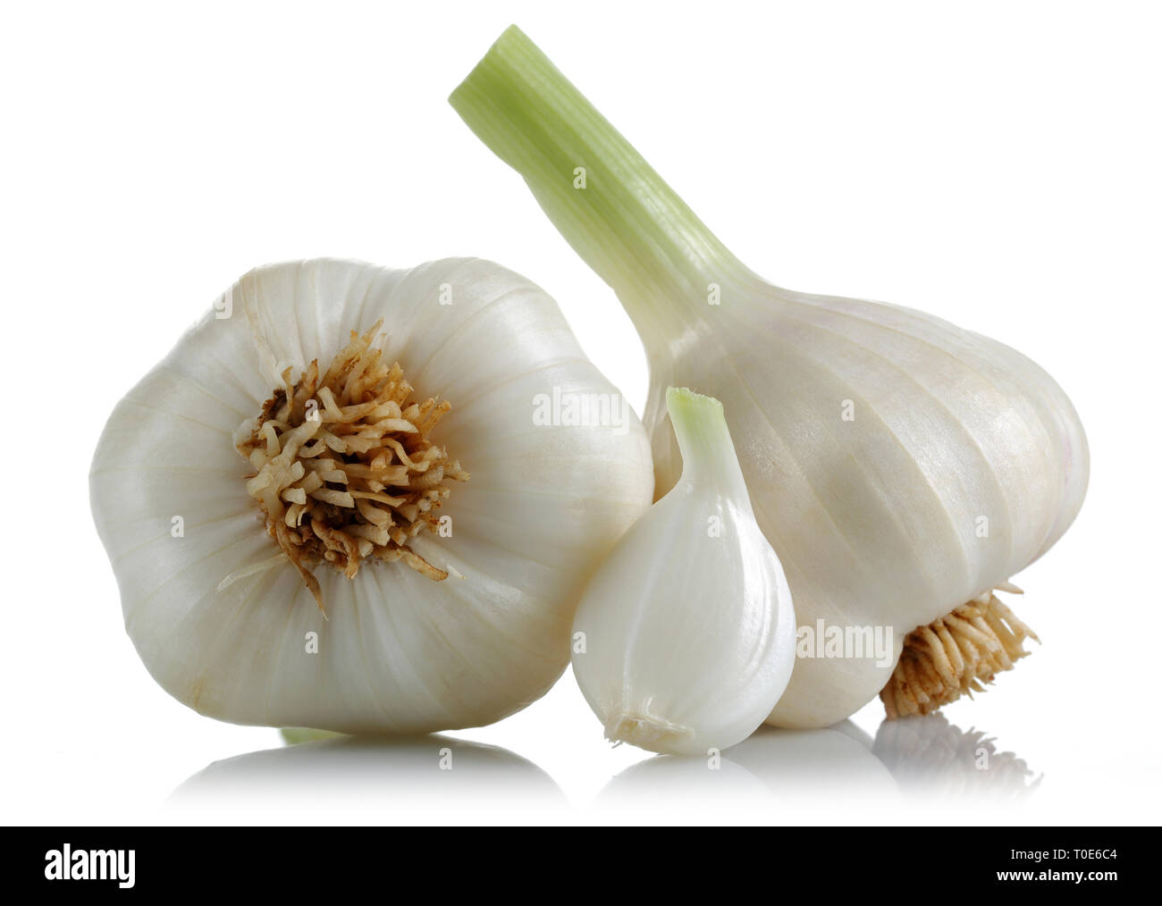 Fresh garlic bulb with garlic clove isolated on white background Stock Photo