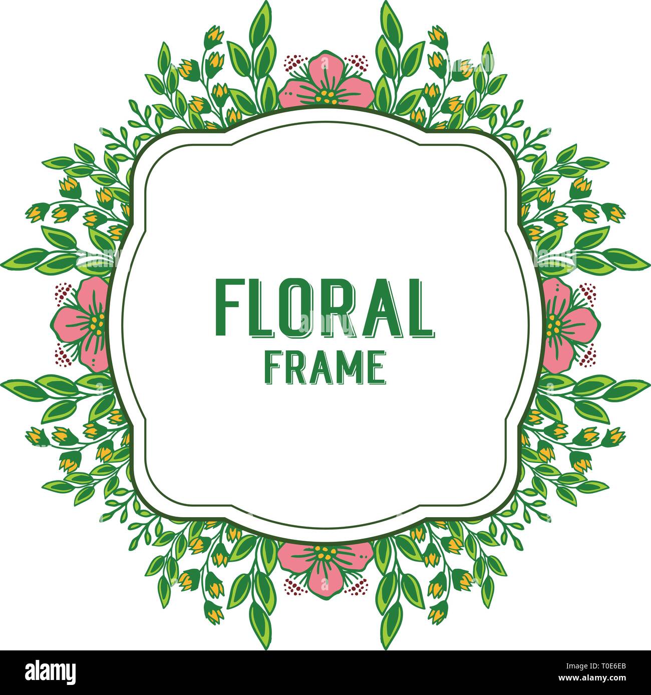 Vector illustration various shape green leafy wreath frame hand drawn ...