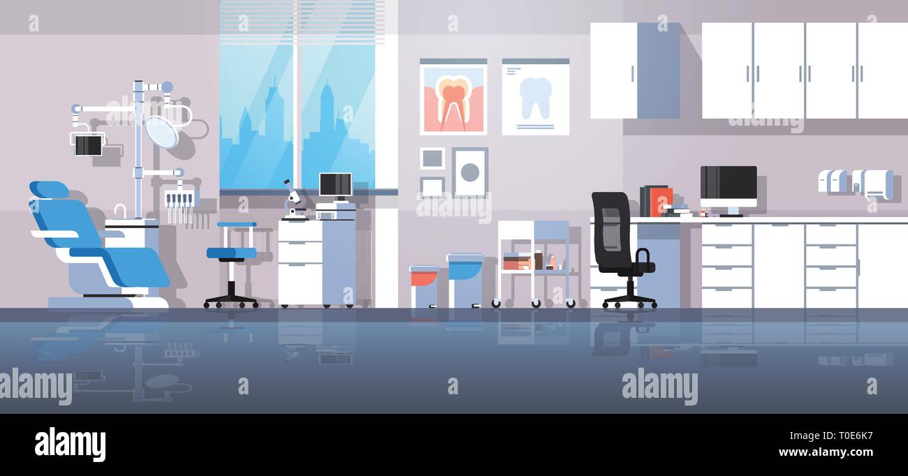 Professional Dentist Workplace Chair And Tools Dental Room Cabinet
