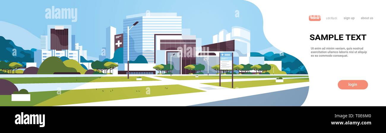 Big Hospital Building Modern Medical Clinic Exterior With Yard