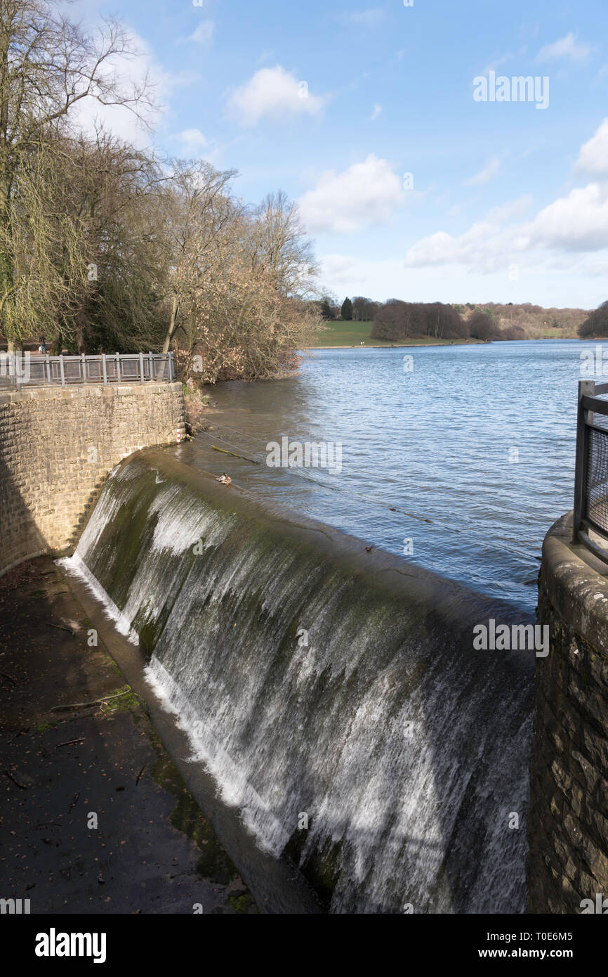 Spillway from Waterloo Lake in Roundhay Park, Leeds, West Yorkshire, England, UK Stock Photo