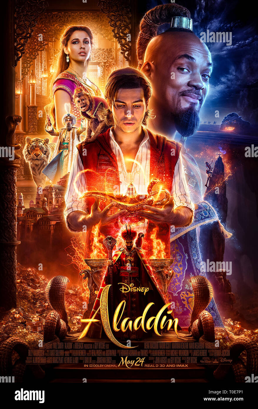Aladdin (2019) directed by Guy Ritchie and starring Naomi Scott, Mena Massoud, Will Smith. Live action remake of the classic Disney cartoon. US one sheet poster ***EDITORIAL USE ONLY***. Credit: BFA / Walt Disney Stock Photo