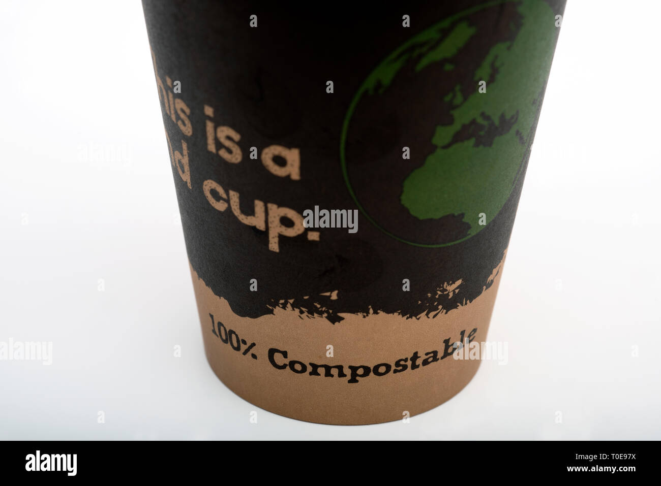 100% compostable coffee cup Stock Photo