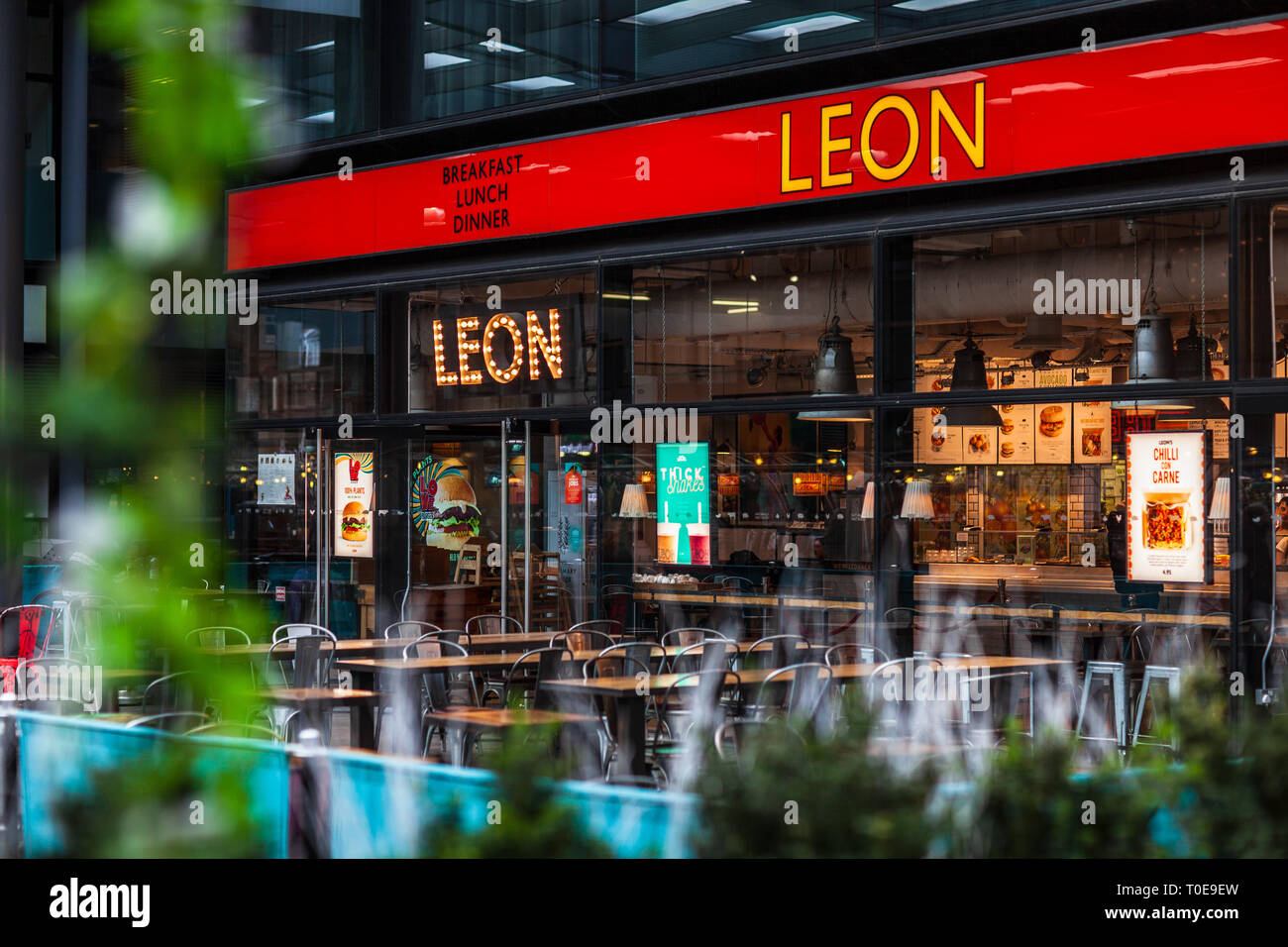 Leon Fast Food Restaurant London - the Leon restaurant in London's Spitalfields Market Stock Photo