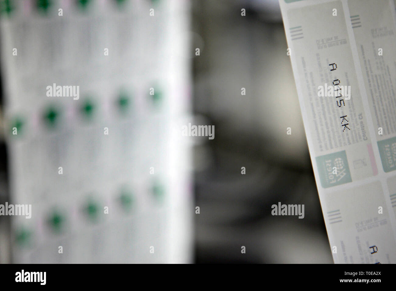 Industrial Machinery used in the printing of pharmaceutical packaging Stock Photo