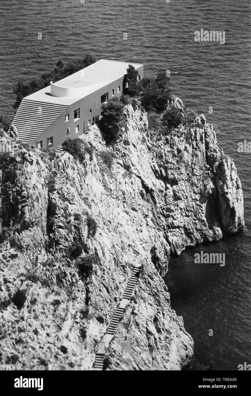 Italy, Campania, Capri Island, view of the villa by Curzio Malaparte on Punta Massullo, 1968 Stock Photo