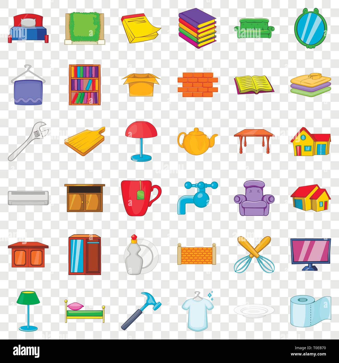 Furniture in house icons set, cartoon style Stock Vector