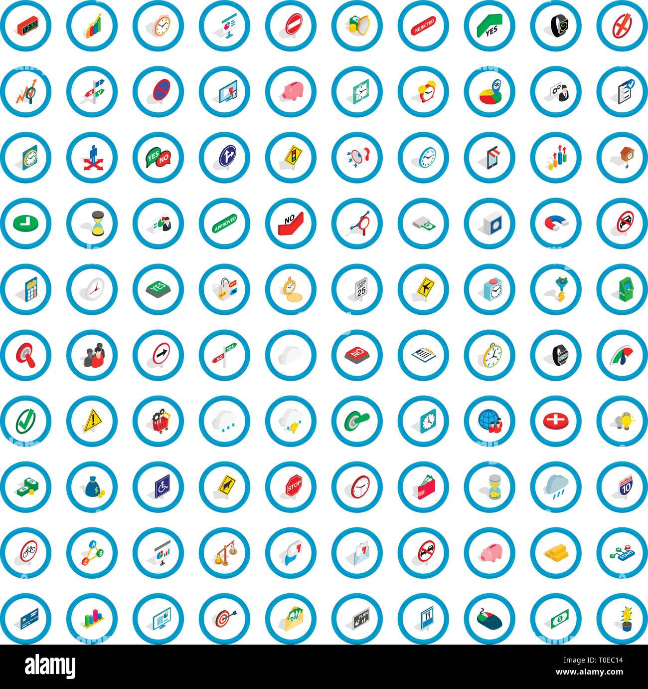 100 indicator icons set, isometric 3d style Stock Vector
