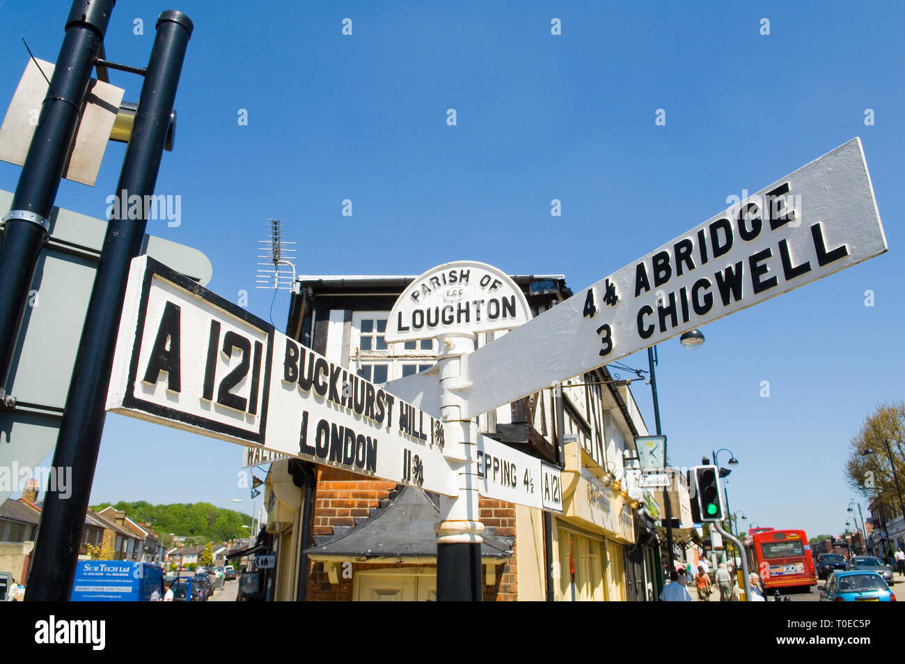 Old Road sign in the Parish of Loughton, showing directions to the A121
