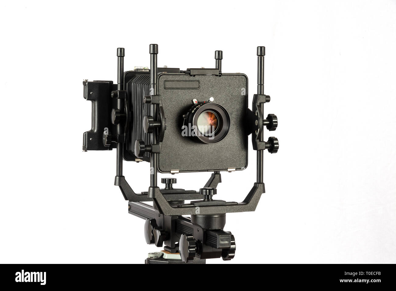 Horizontal shot of a 4x5 Professional View Camera Isolated On White With Copy Space. Stock Photo