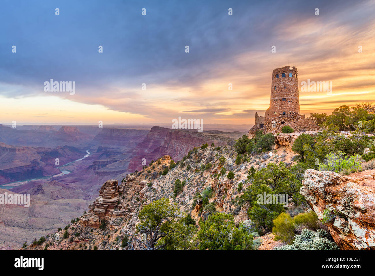 Desert View Watchtower at the Grand Canyon, Arizona, USA. Stock Photo