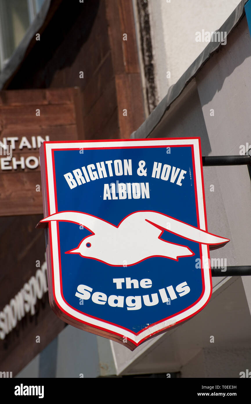 Brighton and Hove Albion sign in Brighton, Sussex, England. Stock Photo