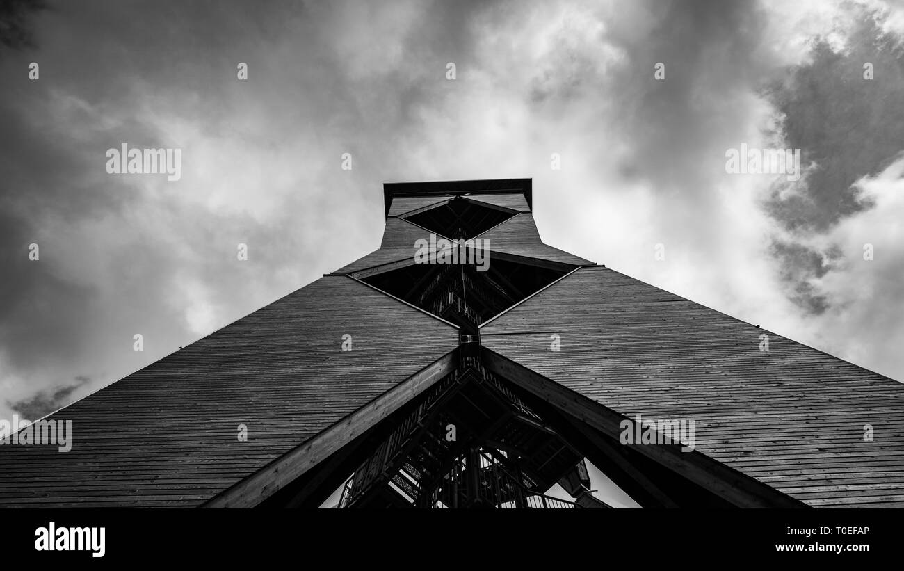 The wooden observation tower Black and White Stock Photos & Images - Alamy