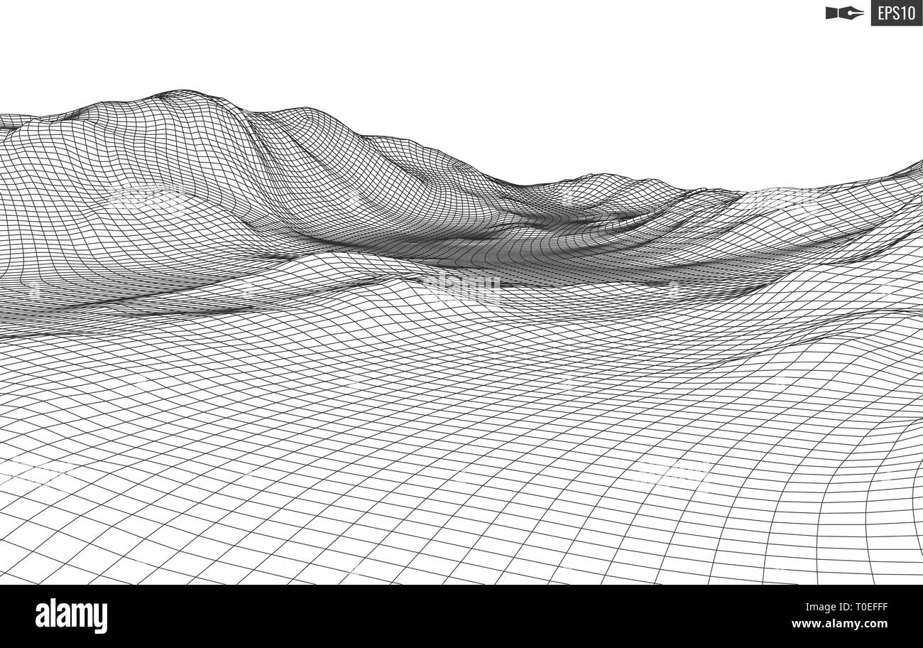 Abstract vector landscape background. Cyberspace grid. 3d technology ...