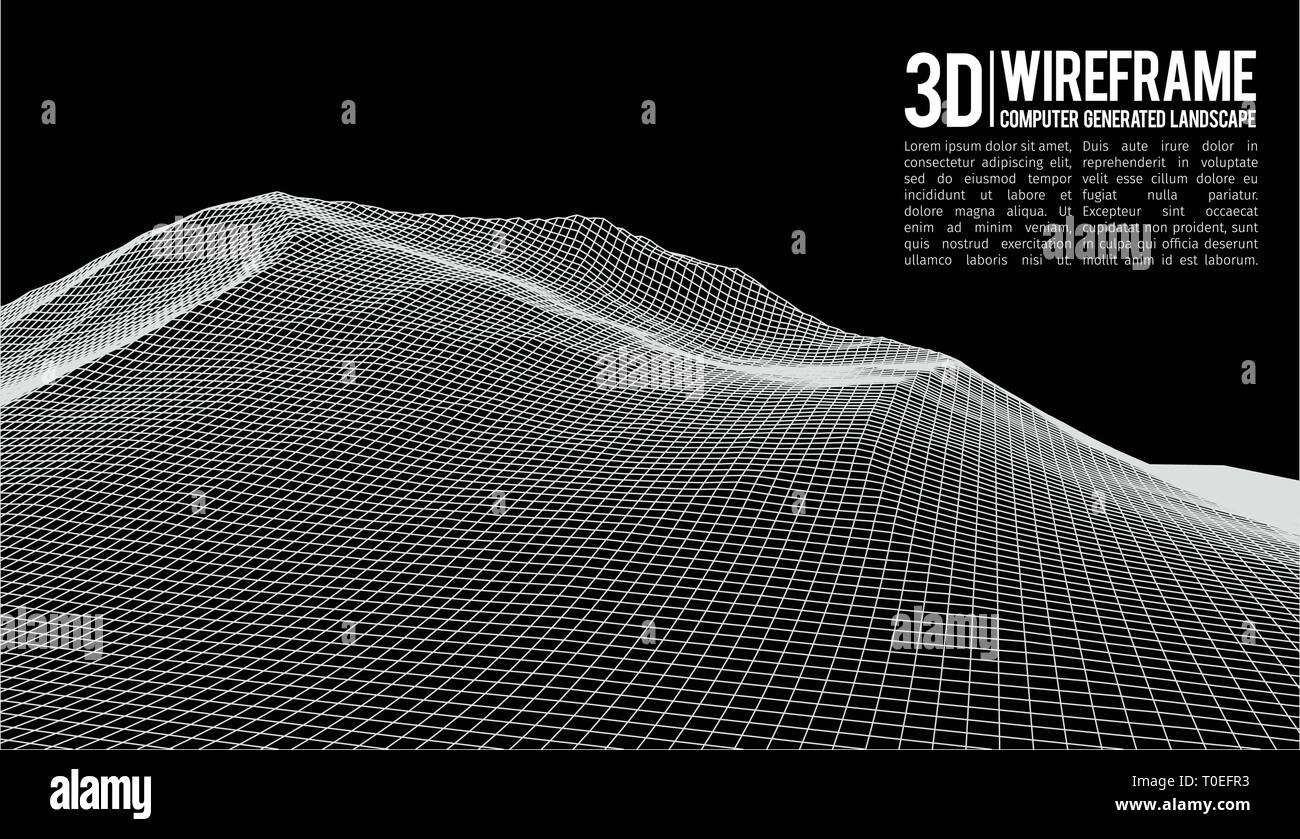 Abstract vector landscape background. Cyberspace landscape grid. 3d technology vector illustration. Stock Vector