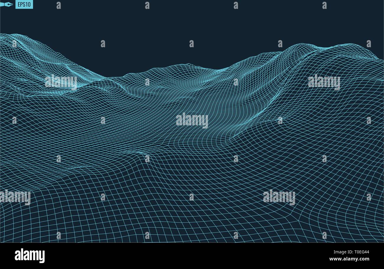 Abstract vector landscape background. Cyberspace grid. 3d technology ...