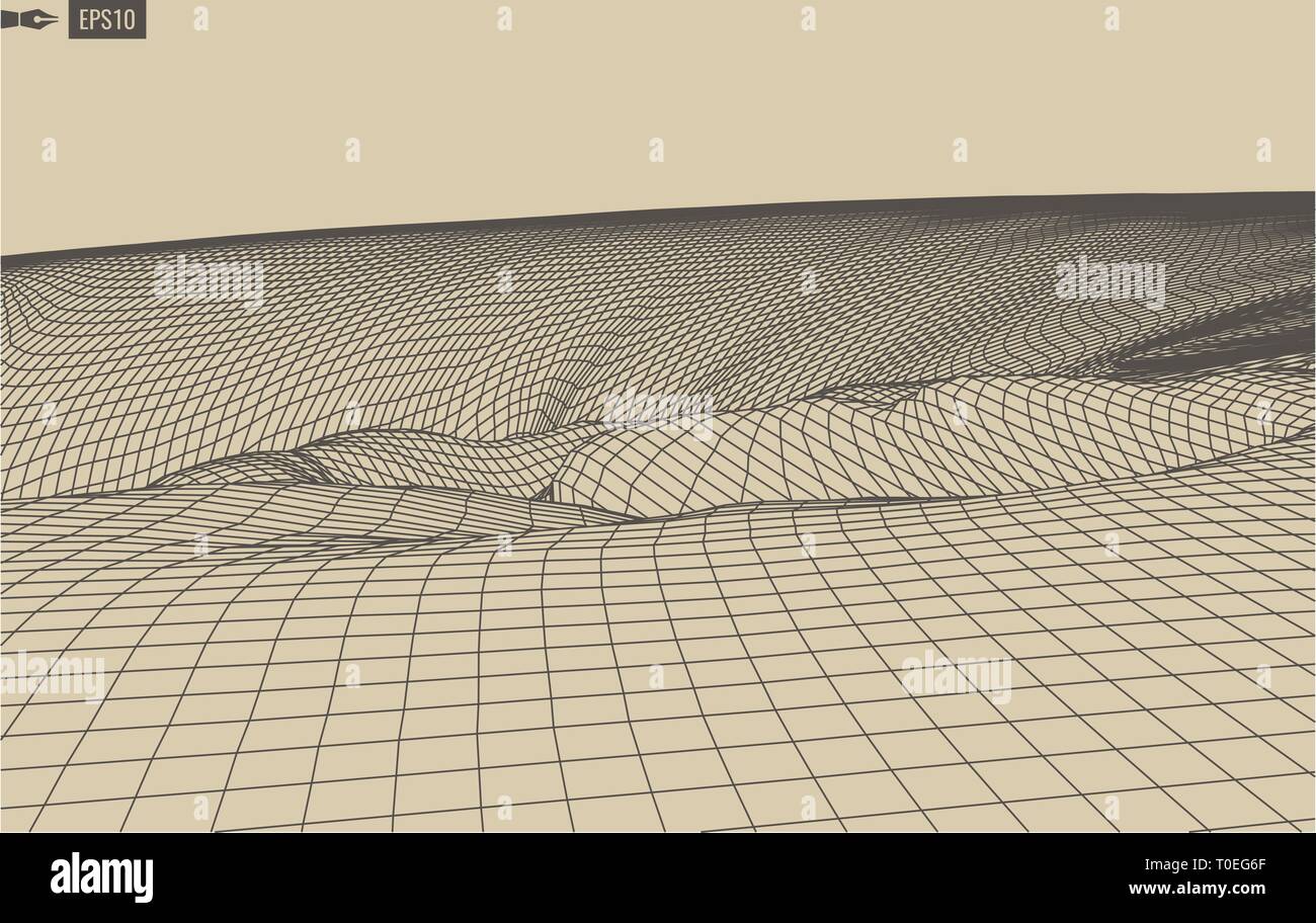Abstract vector landscape background. Cyberspace grid. 3d technology ...
