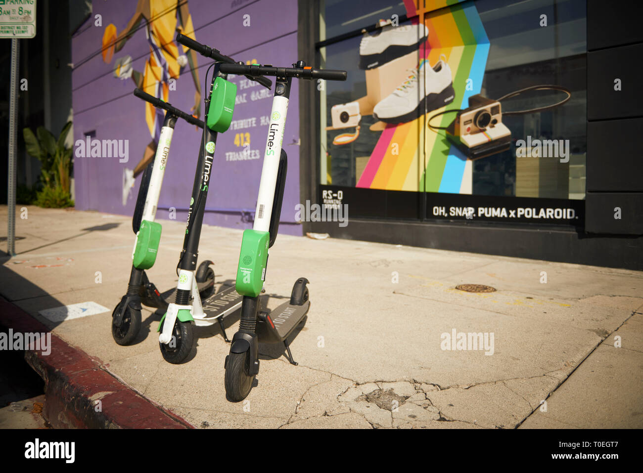 Electric E Scooters for hire on the street, Los Angeles Stock Photo Alamy