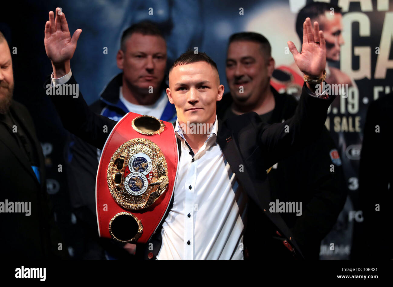 Josh Warrington after the press conference at Carriageworks Theatre, Leeds. Stock Photo