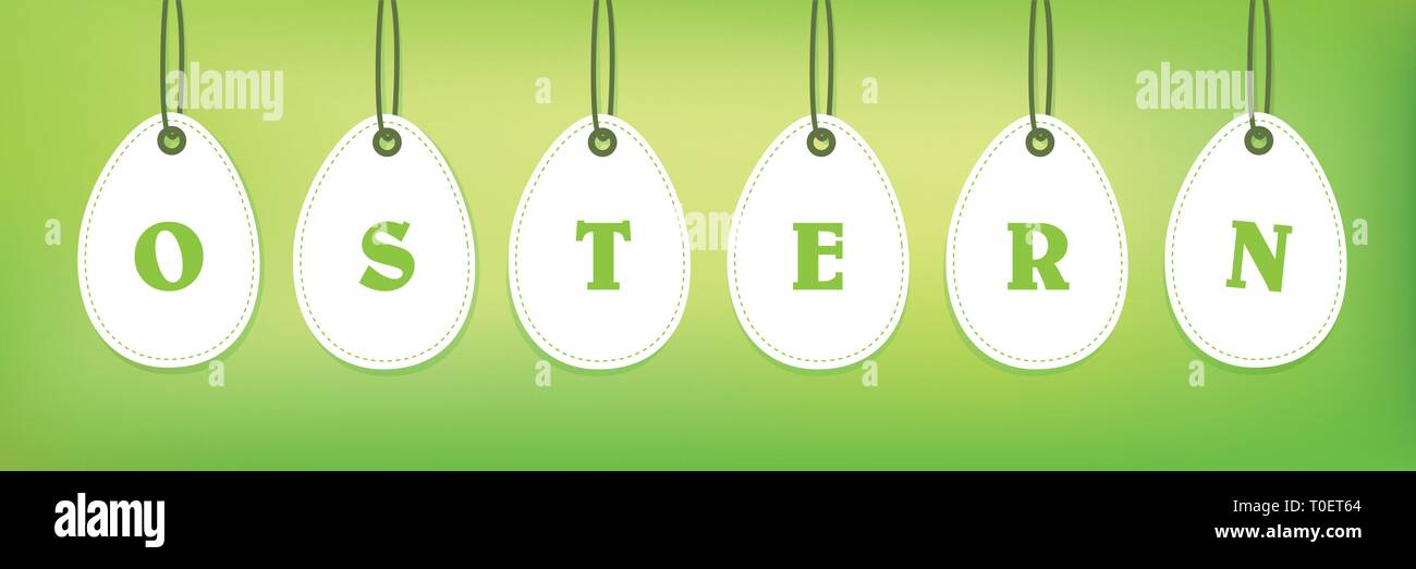 white hanging easter eggs with easter typography isolated on green background vector illustration EPS10 Stock Vector