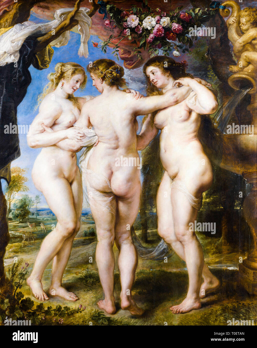 The Three Graces, Rubens. Baroque painting by Peter Paul Rubens, 1635 Stock Photo