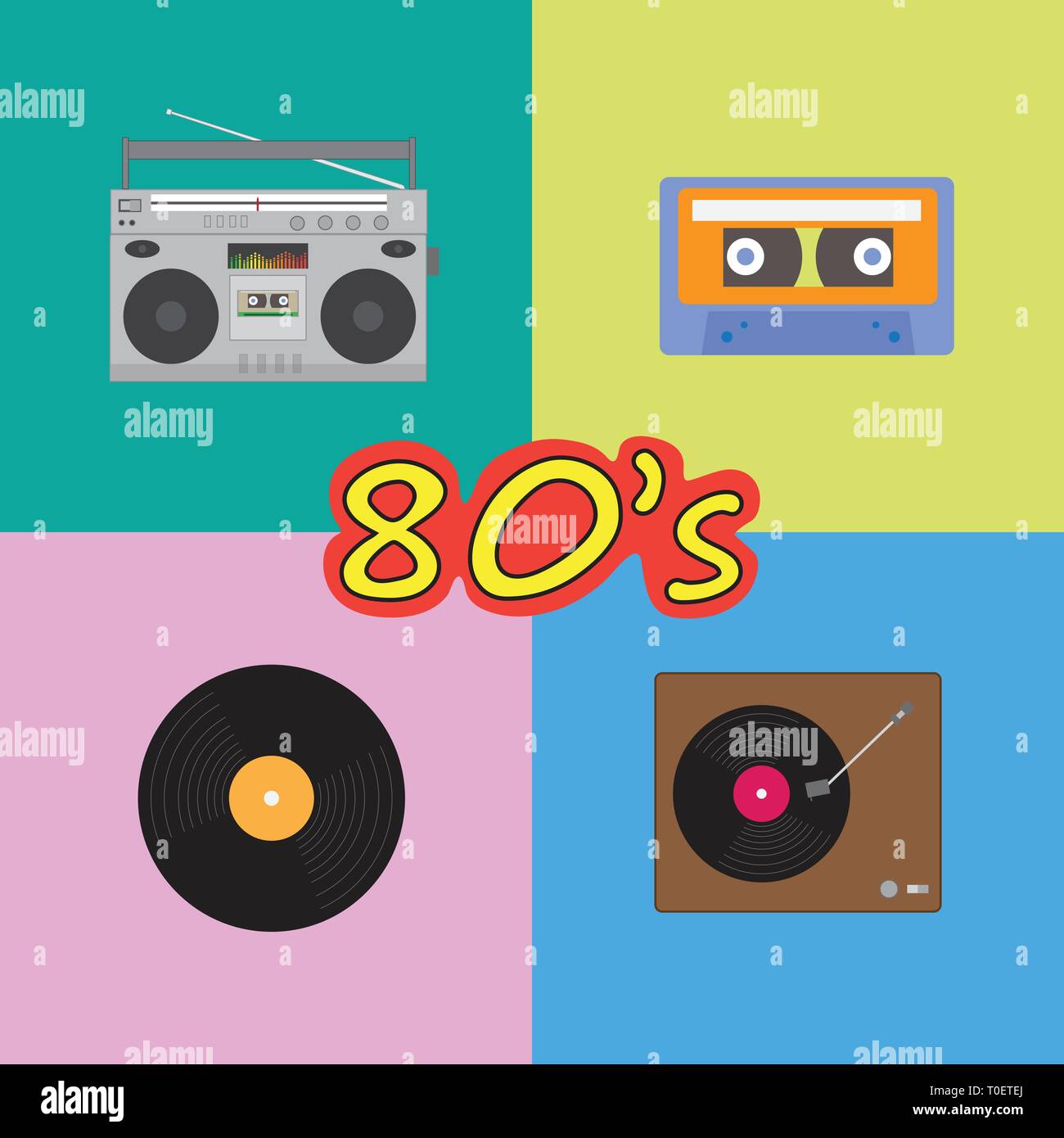 80s cassette audio and record player Stock Vector Image & Art -