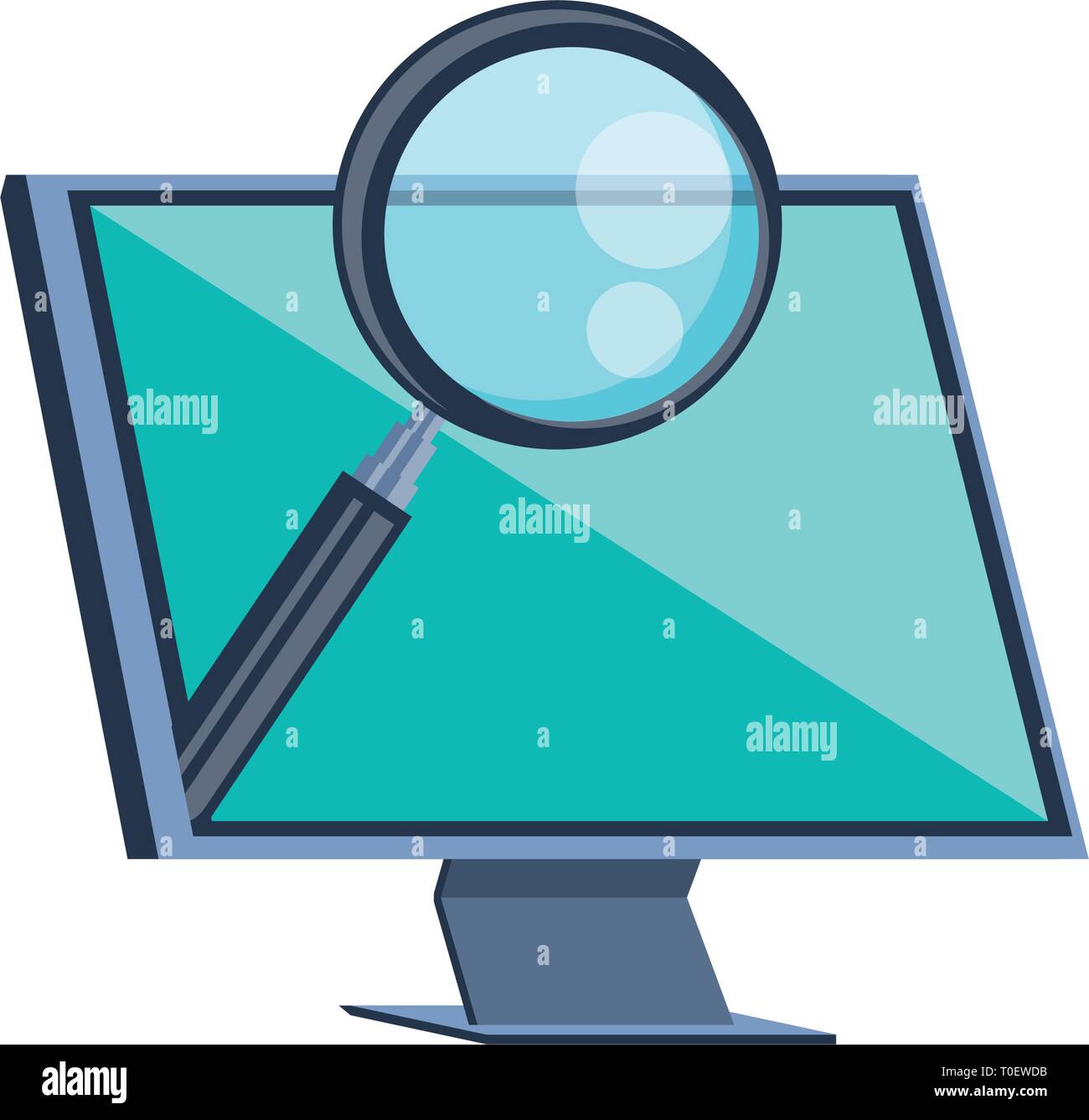 computer monitor with magnifying glass vector illustration design Stock