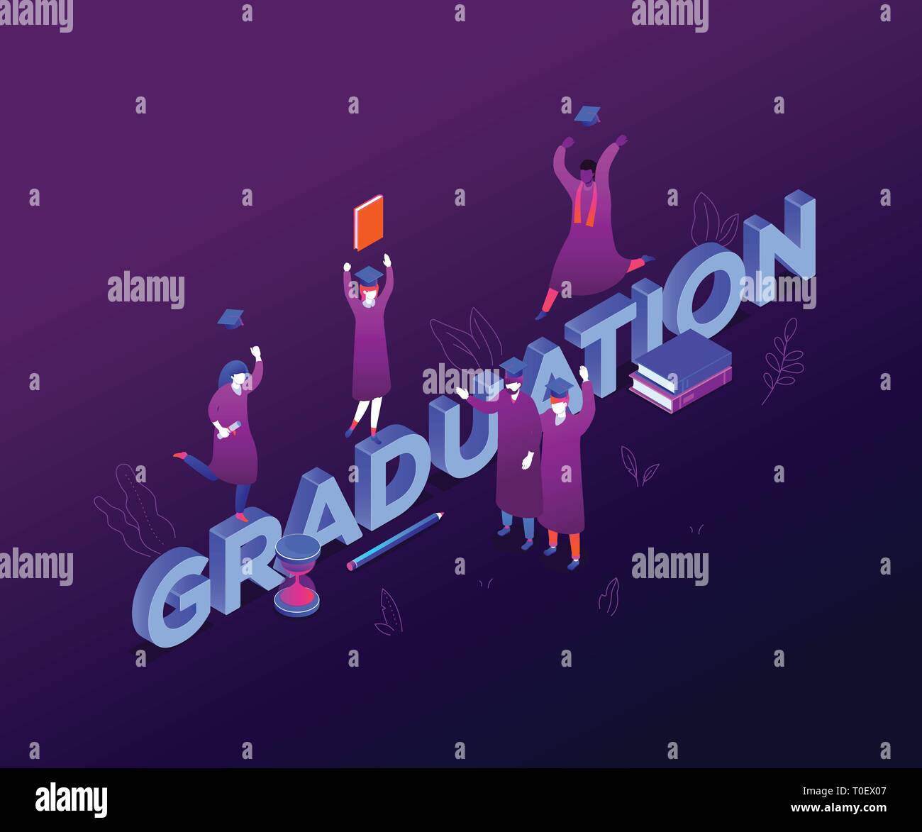 Graduation concept - modern colorful isometric vector illustration Stock Vector