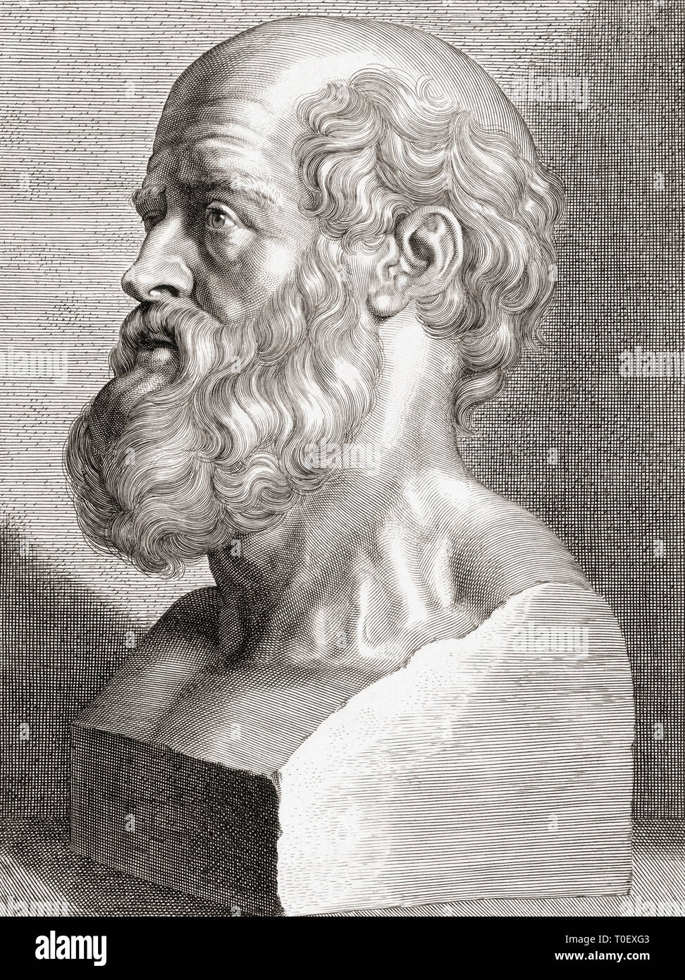 Hippocrates of Cos or Hippokrates of Kos, c.460 BC to c. 370 BC.  Ancient Greek physician of the Age of Pericles. Stock Photo