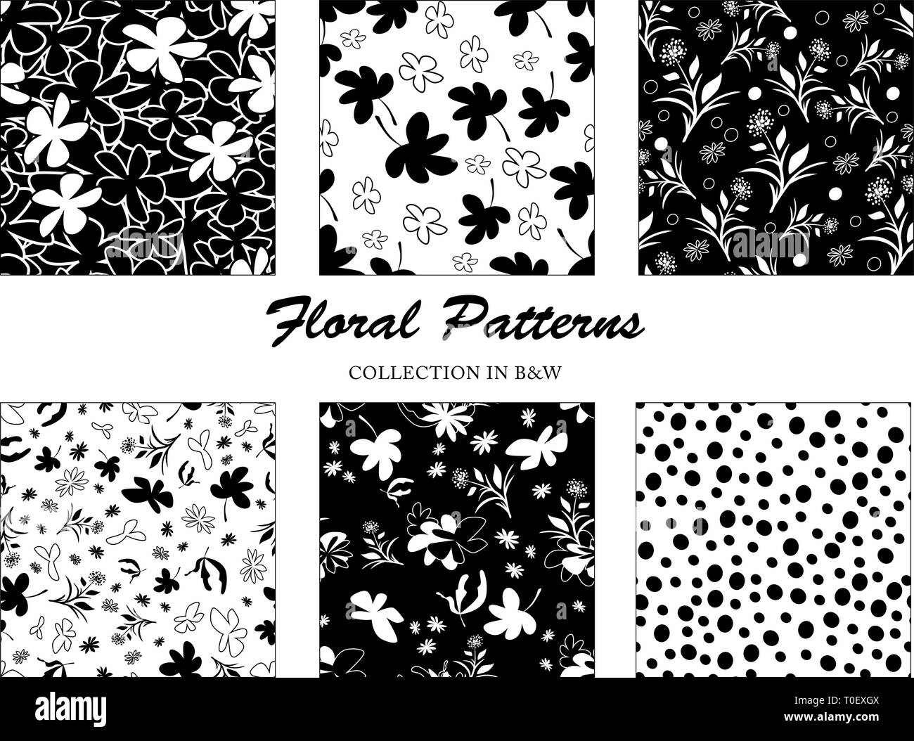 Six black and white vector floral patterns Stock Vector Image & Art - Alamy