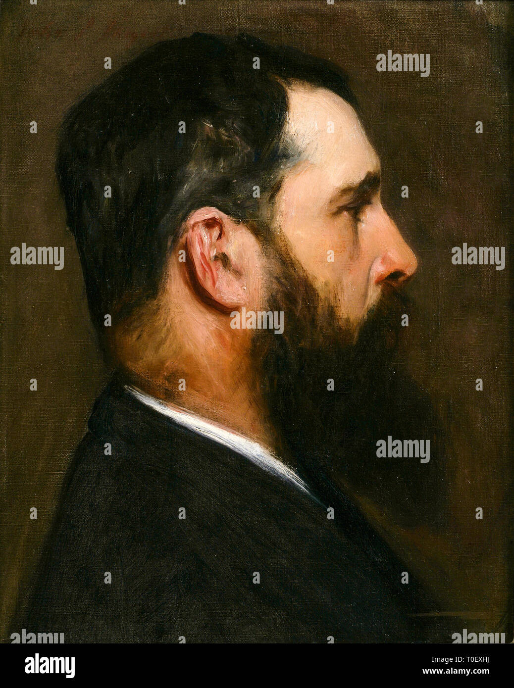 John Singer Sargent, Portrait painting of the French Impressionist artist Claude Monet in oil on canvas, 1887 Stock Photo