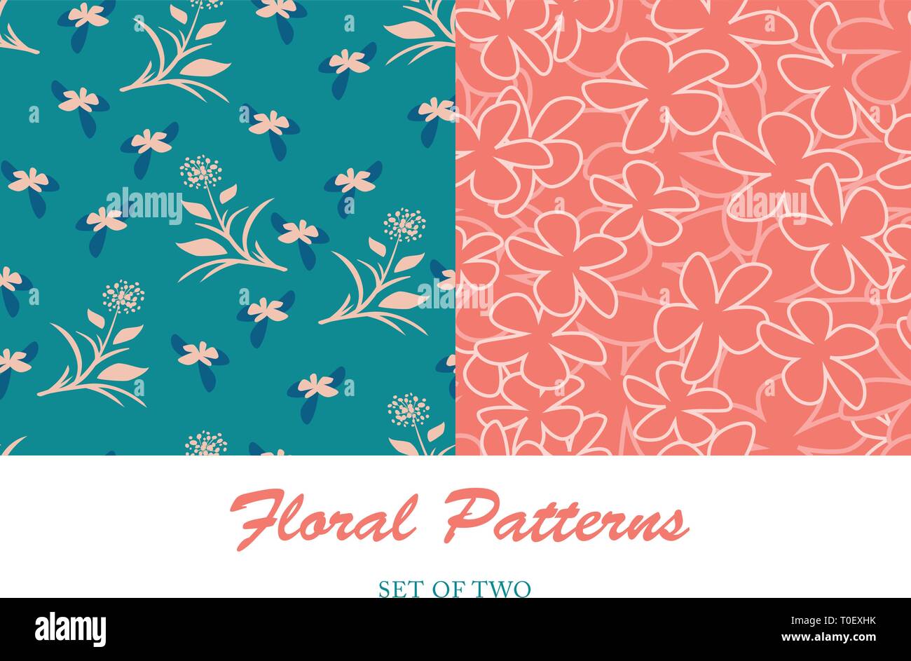 Two soft elegant feminine vector seamless florals Stock Vector