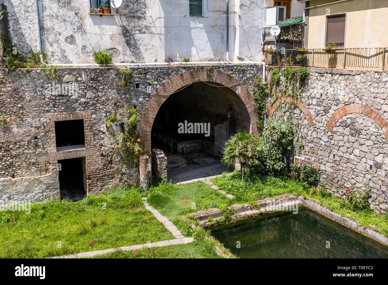 Scenes and details from Villa Romana, an ancient Roman archaeological site hidden in the village of Minori, Italy on the Amalfi Coast Stock Photo