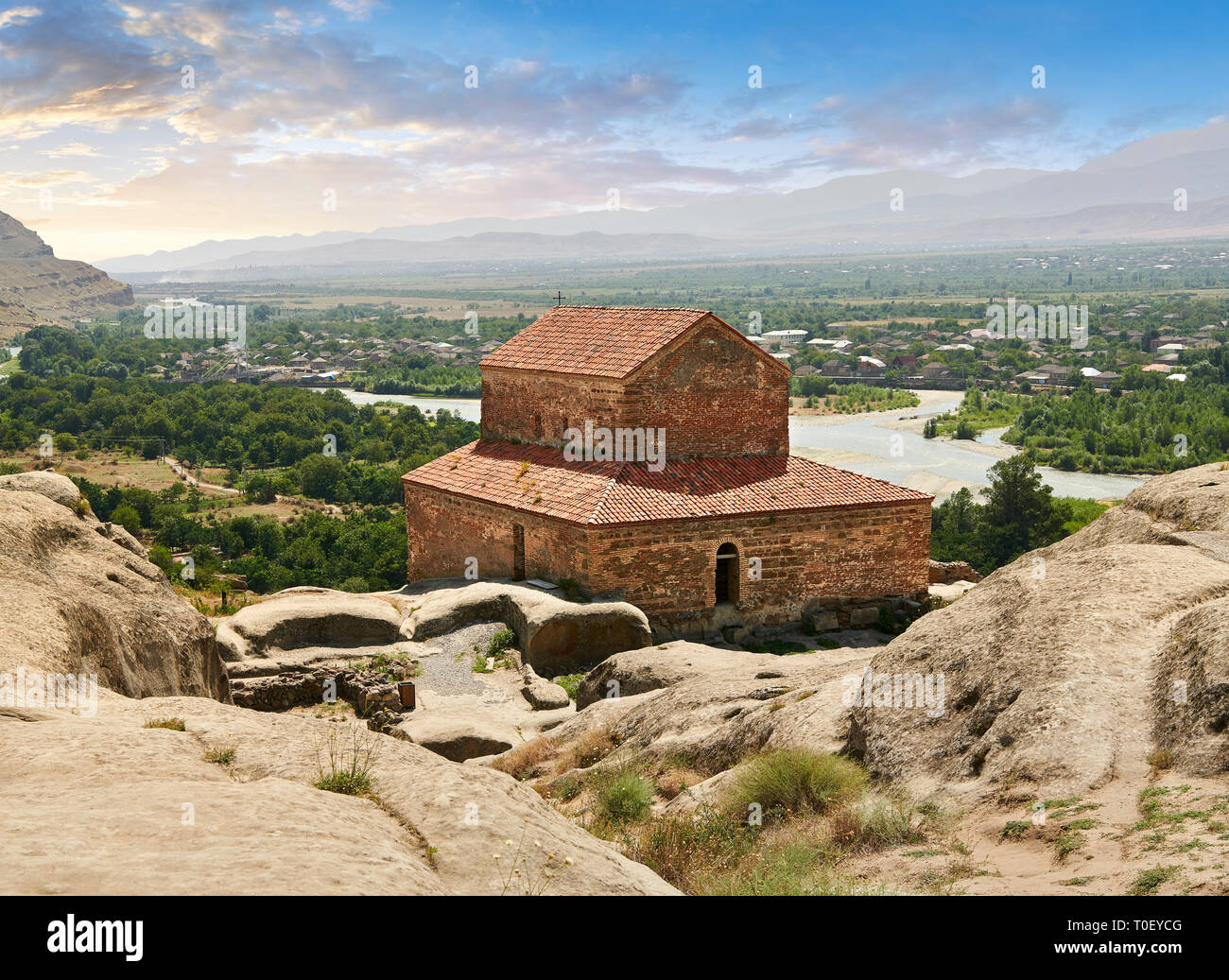 Picture & image of the medieval Christian Basilica, Uplistsikhe (Lords Fortress) troglodyte cave city, near Gori, Shida Kartli, Georgia. UNESCO World  Stock Photo