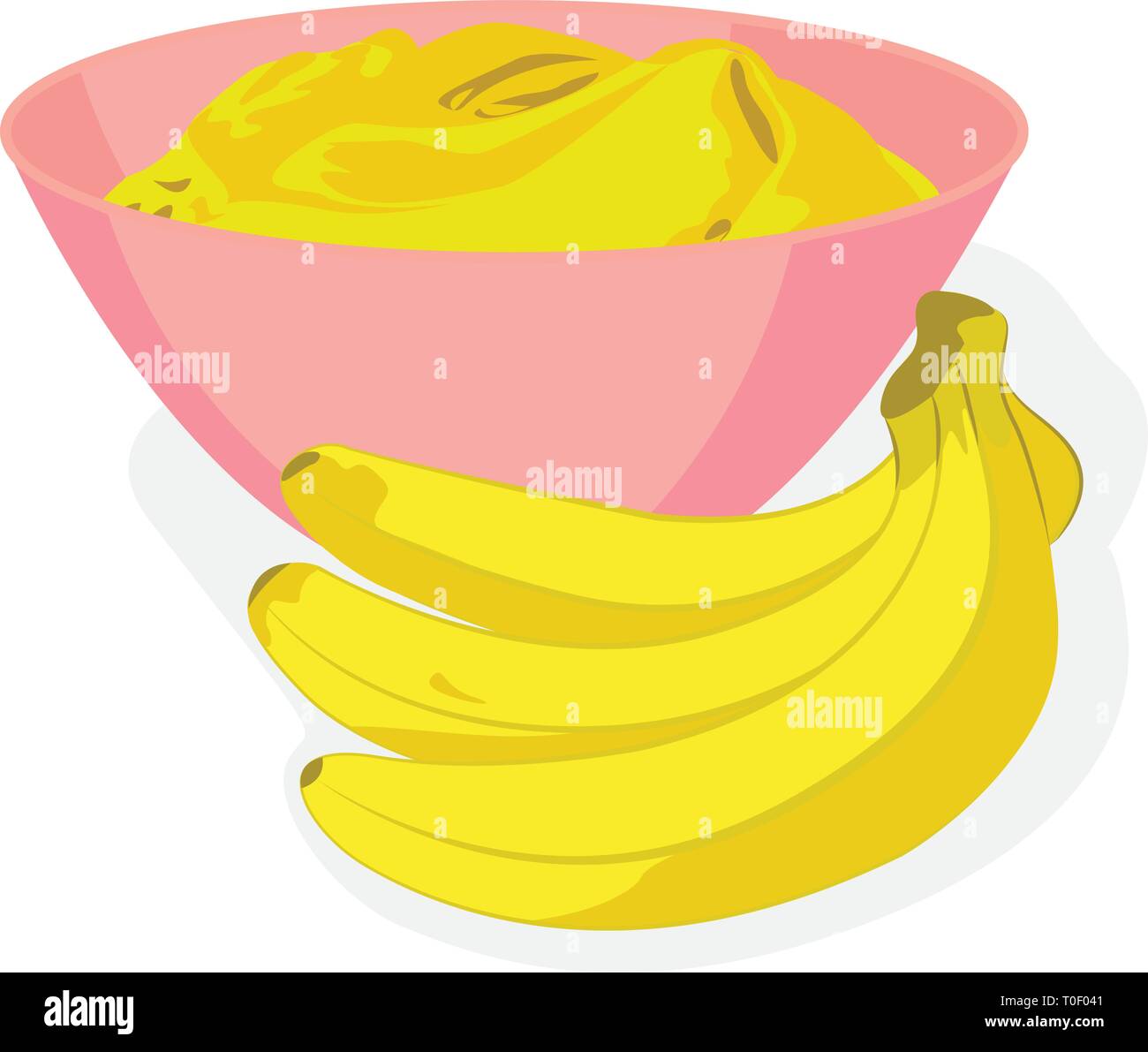 Meshed banana in a bowl and a bunch of bananas vector illustration