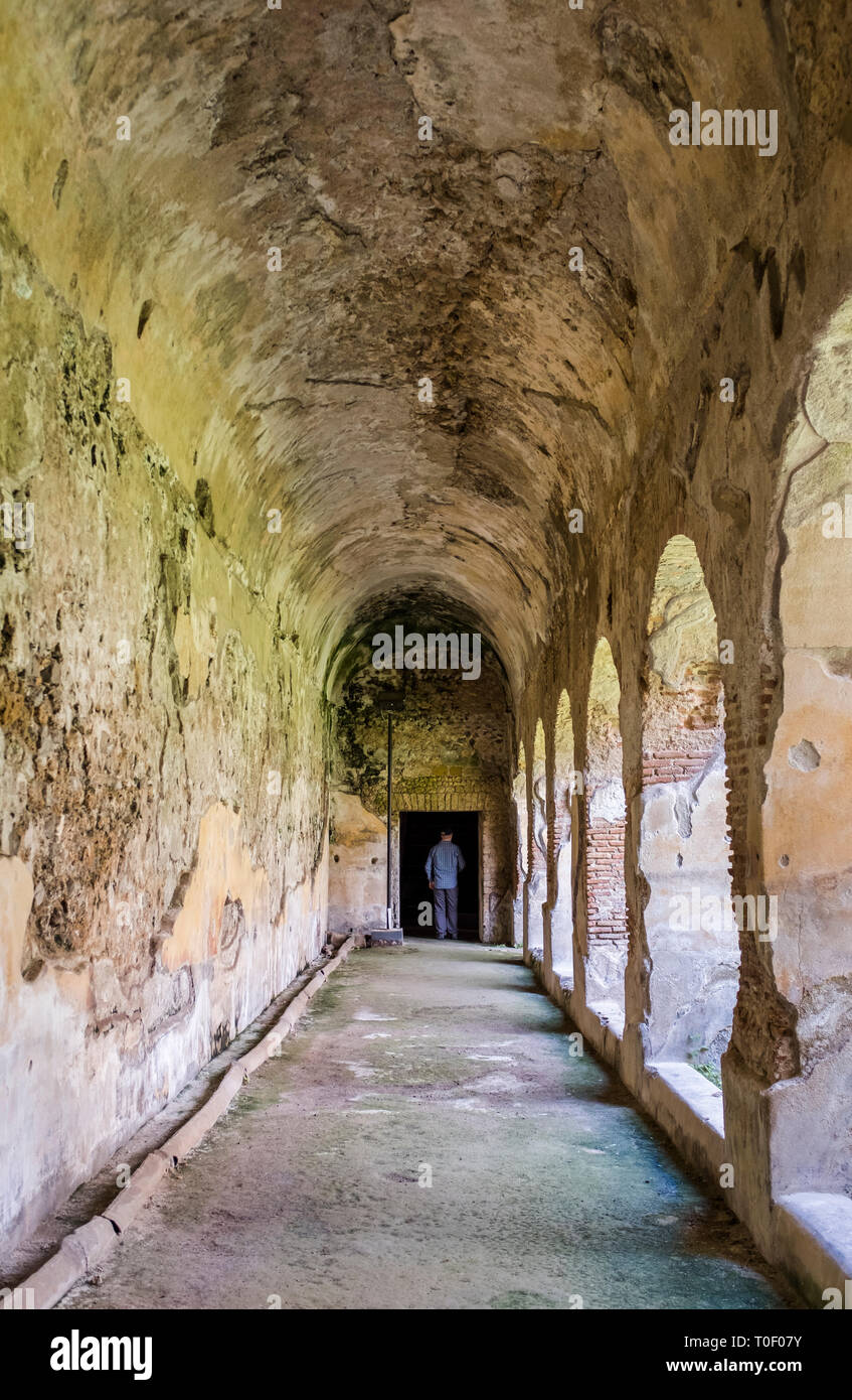 View down a vaulted hall at the Villa Romana, an ancient Roman archaeological site hidden in the village of Minori, Italy on the Amalfi Coast Stock Photo