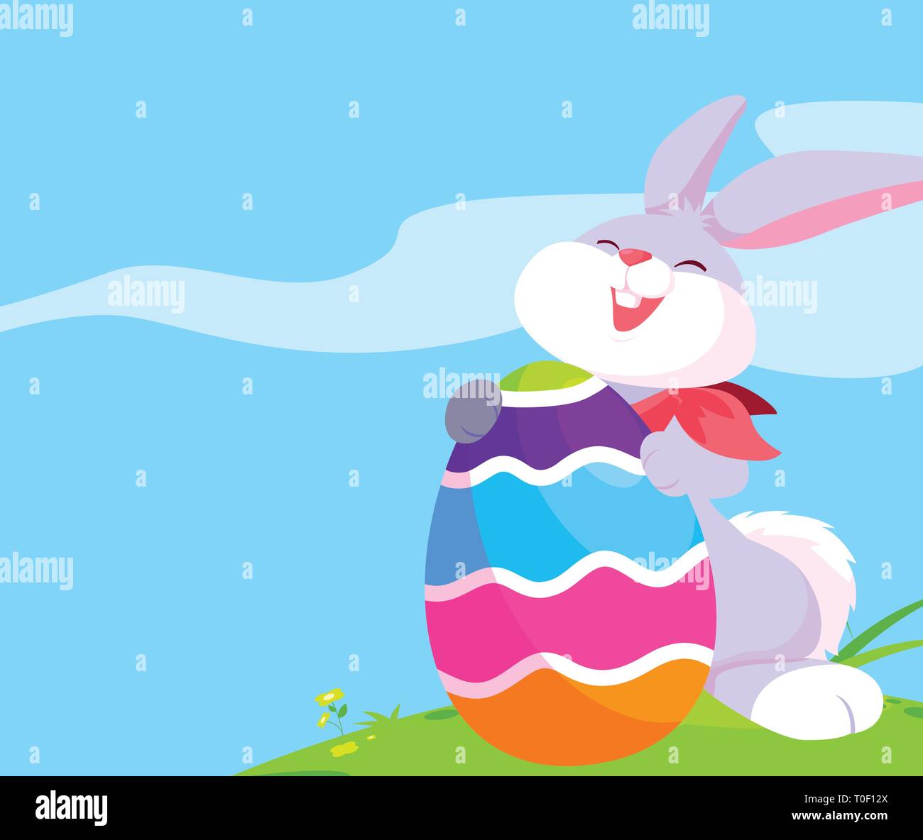 cute rabbit easter with egg painted in the camp vector illustration ...