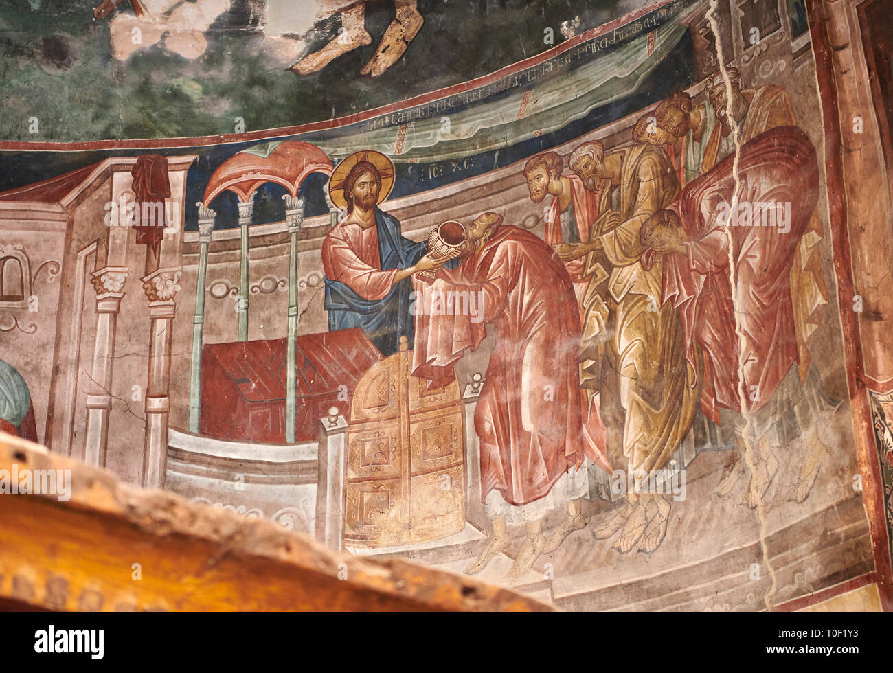 Pictures & images of the interior frescoes of Ubisa St. George Georgian Orthodox medieval monastery, Georgia (country)  The 14th century lavish interi Stock Photo