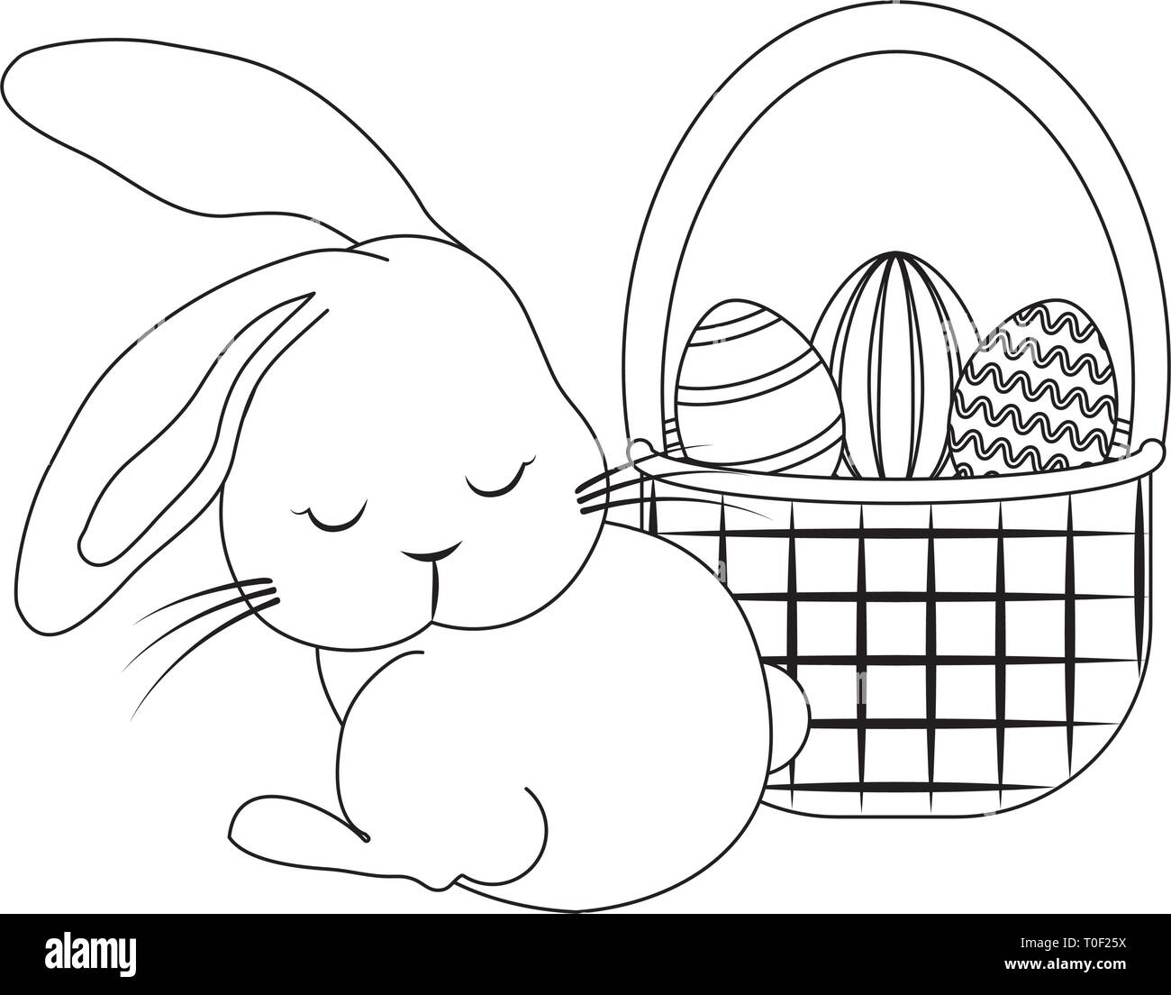 cute rabbit with basket and eggs of easter vector illustration design ...
