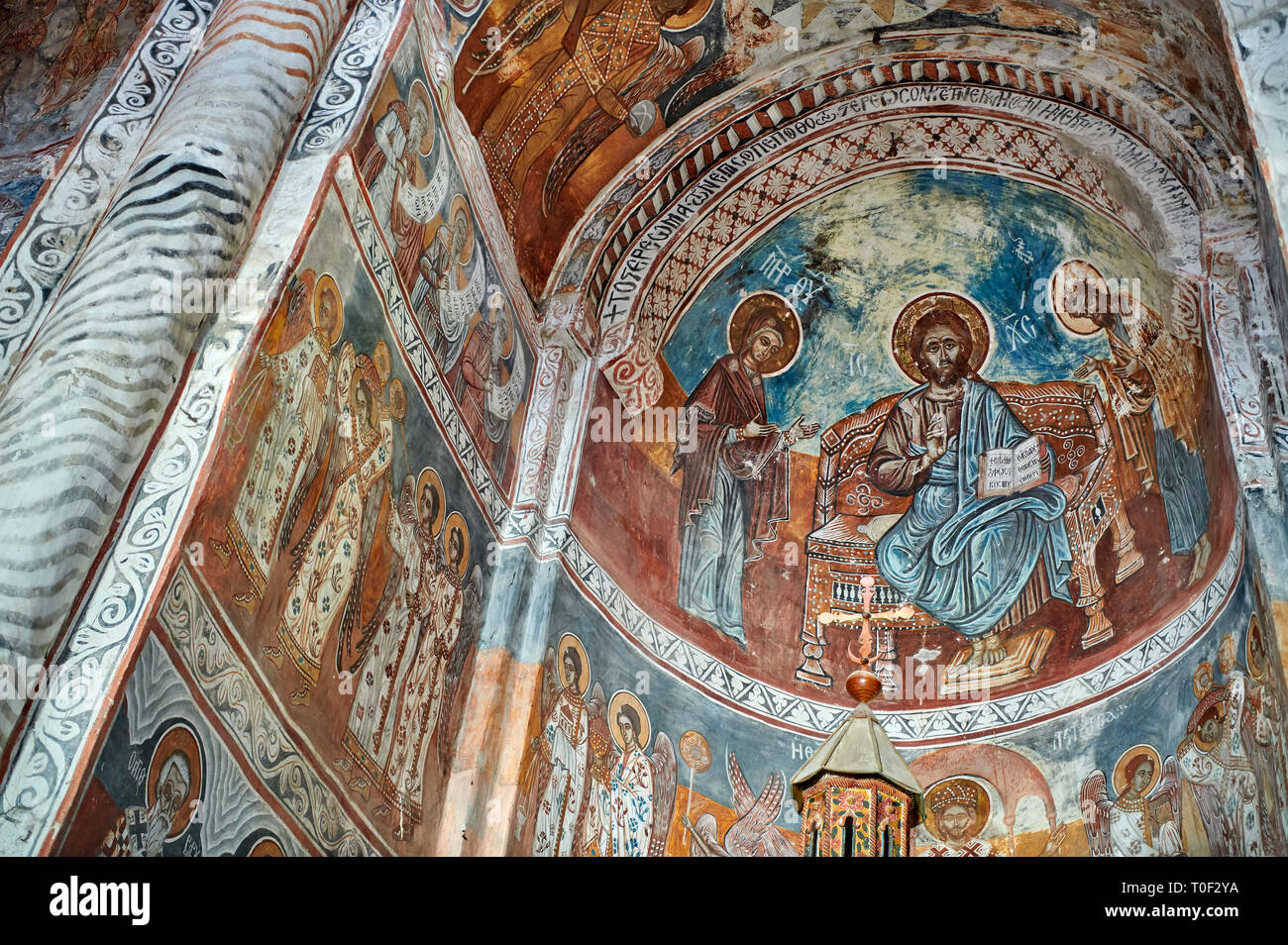 Pictures & images of Nikortsminda ( Nicortsminda ) St Nicholas Georgian Orthodox Cathedral rich interior frescoes of the altar apse, 16th century, Nik Stock Photo