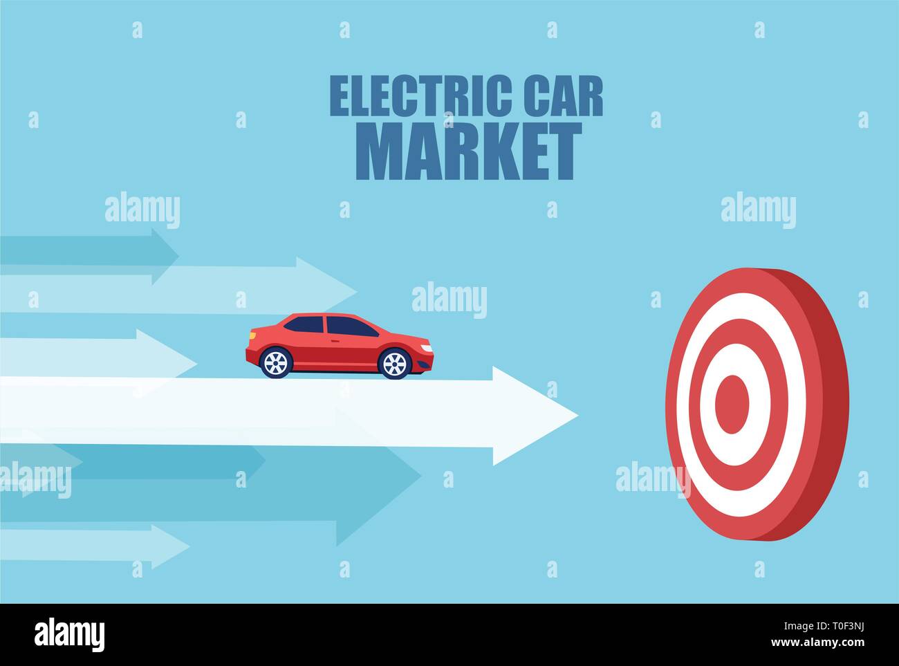 Vector of an electric zero emissions car reaching a business goal in sales Stock Vector