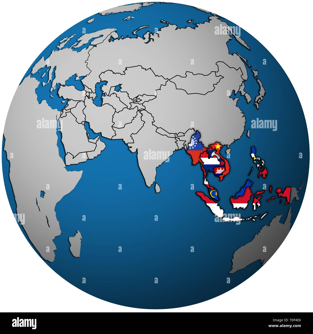 ASEAN member countries with territories and flags on political map of Asia Stock Photo