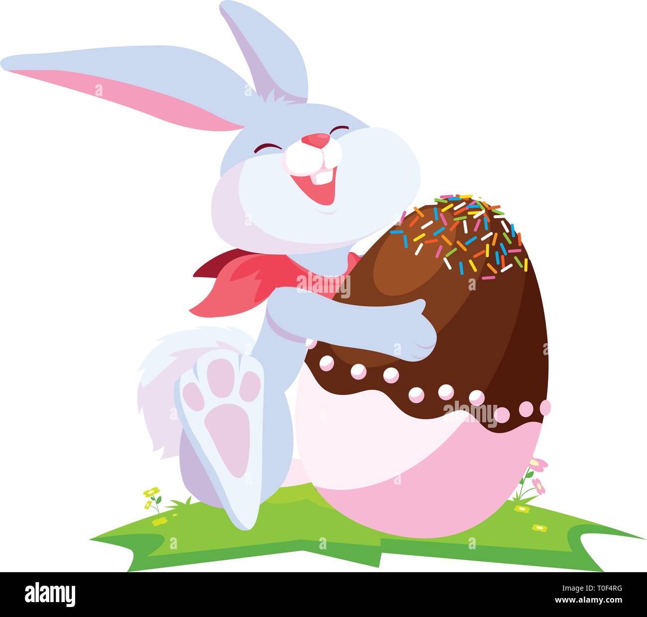 cute rabbit easter with egg painted in the camp vector illustration ...