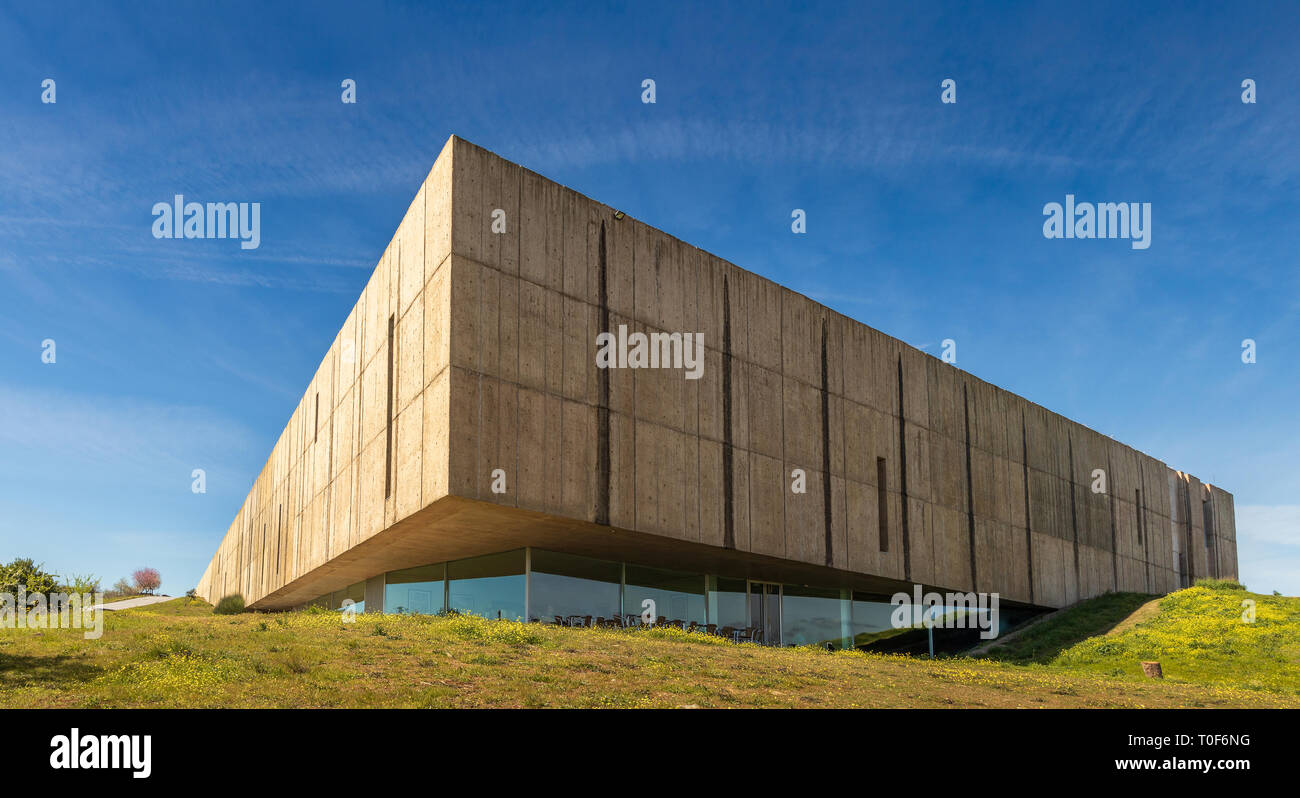 Vila Nova de Foz Coa, Portugal - March 9, 2019: External perspective of the Côa museum. The building was designed by the architects Tiago Pimentel and Stock Photo