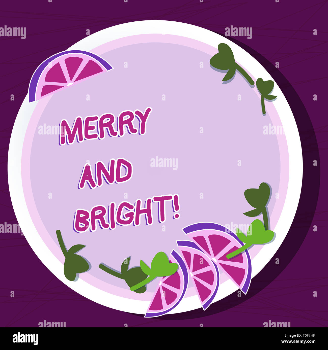 Writing note showing Merry And Bright. Business concept for defined London Cockney rhyming slang for illumination Cutouts of Sliced Lime Wedge and Her Stock Photo
