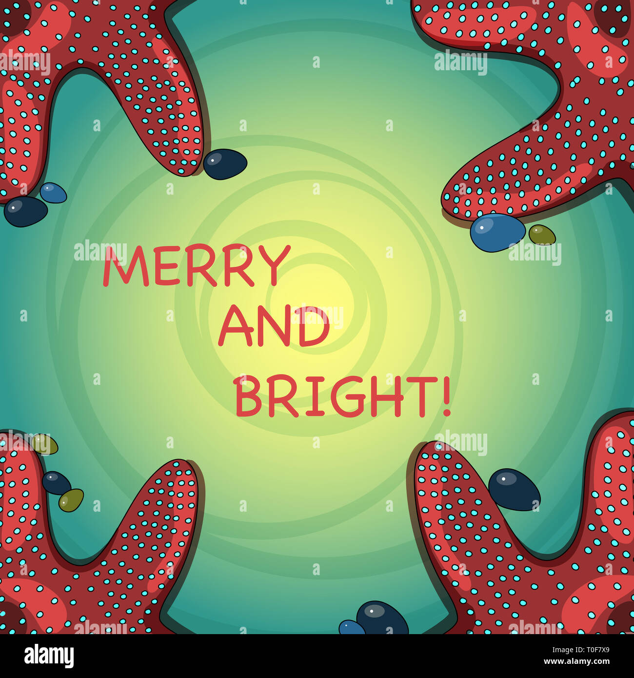 Handwriting text Merry And Bright. Conceptual photo defined London Cockney rhyming slang for illumination Starfish photo on Four Corners with Colorful Stock Photo